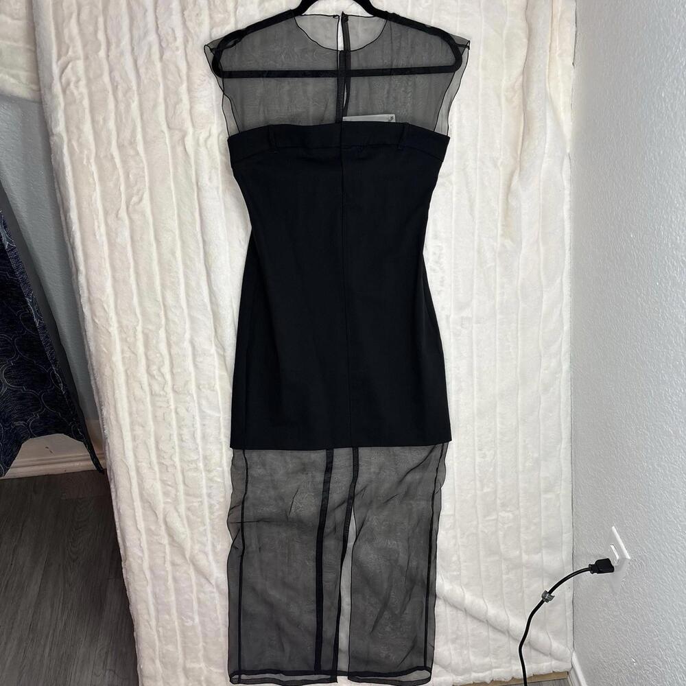 Zara Black Contrast Semi-Sheer Tulle MIDI Maxi Dress S NWT - Picture 2 of 6